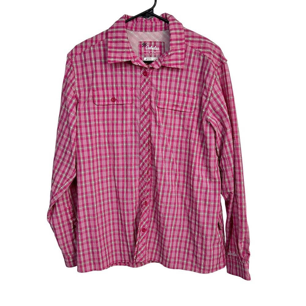 Cabelas No Fly Zone Insect Repellent Plaid Button Up Shirt XL Pink Gorpcore